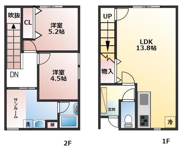 本郷町APARTMENT A棟(2LDK/1階)の間取り写真