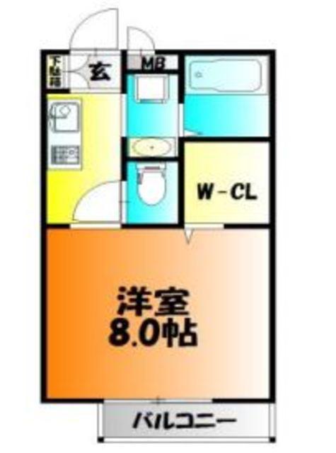 ミストラル庭瀬(1K/1階)の間取り写真