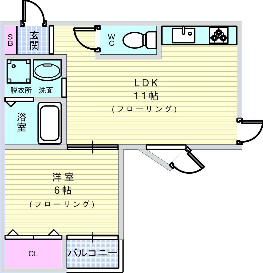 サンライフ桜塚(1LDK/3階)の間取り写真