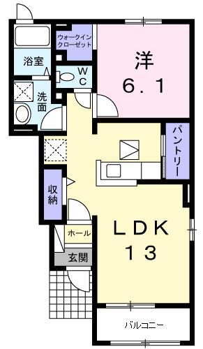 ソレイユII(1LDK/1階)の間取り写真