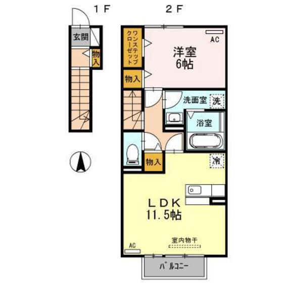 D-ROOM萩原(1LDK/2階)の間取り写真