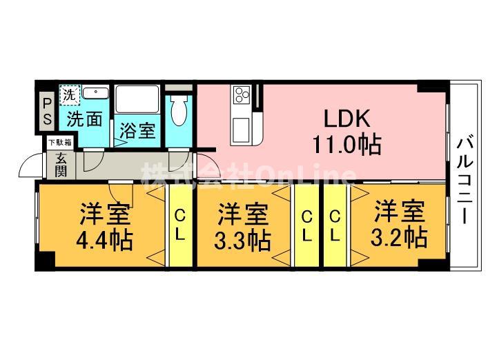 センターロイヤル(3LDK/8階)の間取り写真
