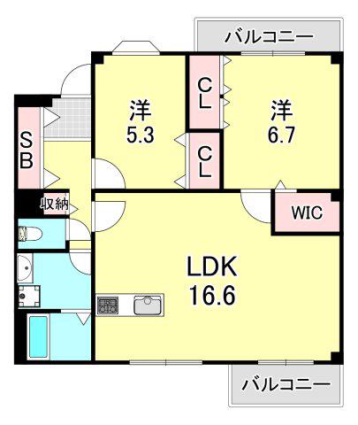 メゾン大原(2LDK/3階)の間取り写真