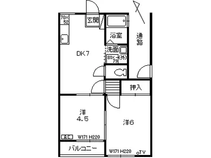 メゾンピア法連寺(2DK/2階)の間取り写真