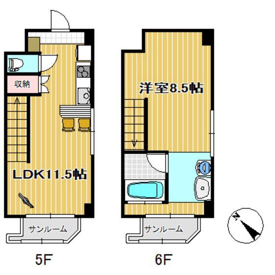 サンボルグなかくら(1LDK/5階)の間取り写真