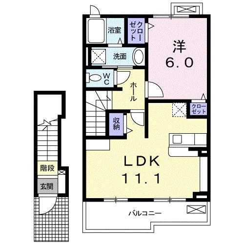 レジデンスK&B(1LDK/2階)の間取り写真