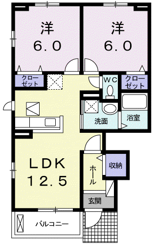 ビ・ホープフル桜ヶ丘(2LDK/1階)の間取り写真