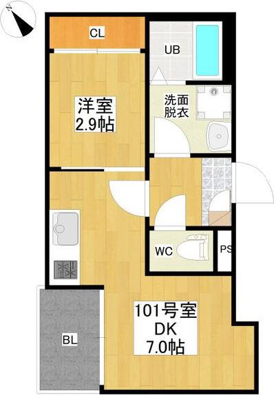 R-SMART 新栄2(1DK/1階)の間取り写真