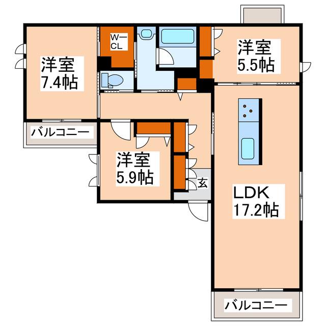 コンフォール水前寺(3LDK/3階)の間取り写真