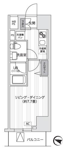 PRIMAL GOTANDA プライマル五反田(1K/7階)の間取り写真