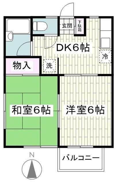 フロンティア92B(2DK/2階)の間取り写真