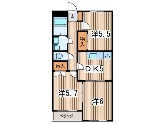 岩崎ガーデン(3DK/2階)の間取り写真