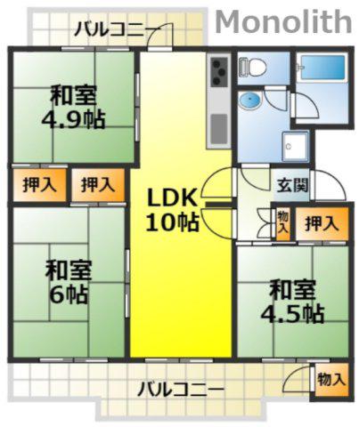 光明台23号棟(3DK/3階)の間取り写真