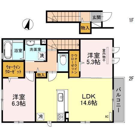 PALACIO大野台(2LDK/2階)の間取り写真