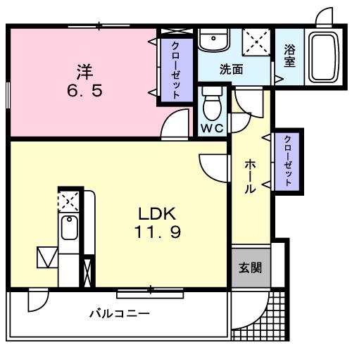 プレッソ・アル・マーレ(1LDK/1階)の間取り写真