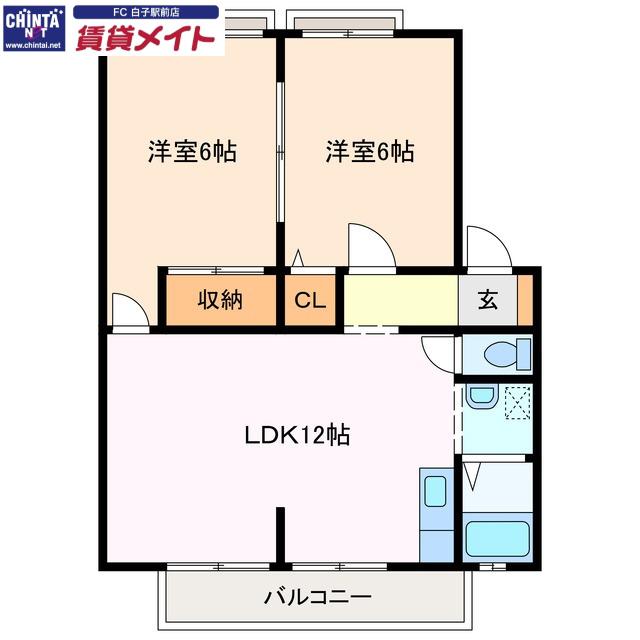 サンビレッジ鈴鹿C(2LDK/2階)の間取り写真