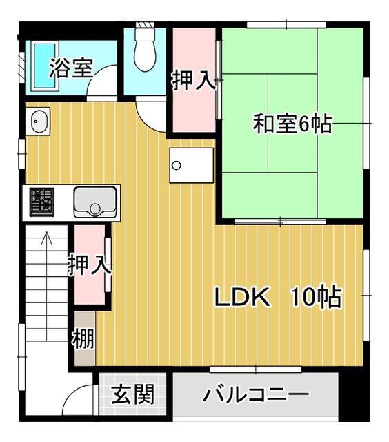 高松琴平電鉄長尾線 花園駅(高松) 徒歩3分 4階建 築35年(1LDK/4階)の間取り写真