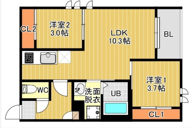 REGALEST MAPLE 千早(2LDK/3階)の間取り写真