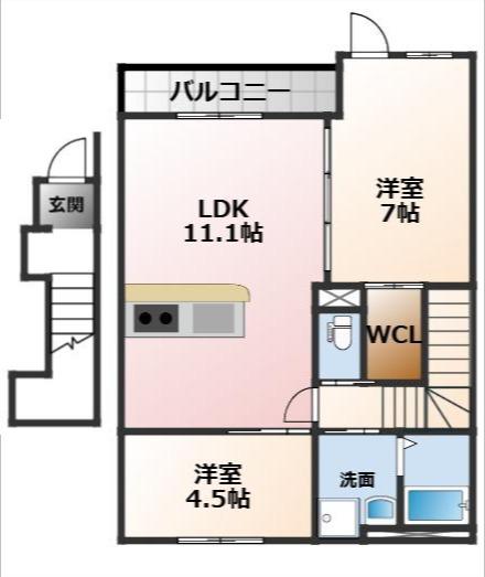 ルナ・テラス(2LDK/1階)の間取り写真