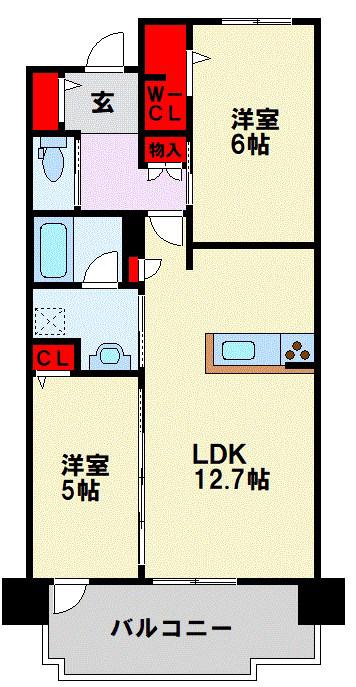 グランドパレス黒崎ランドマークス(2LDK/8階)の間取り写真