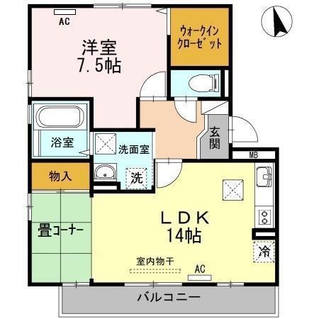 セジュールスハマA棟(1LDK/1階)の間取り写真