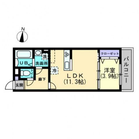 クレール東福山(1LDK/2階)の間取り写真