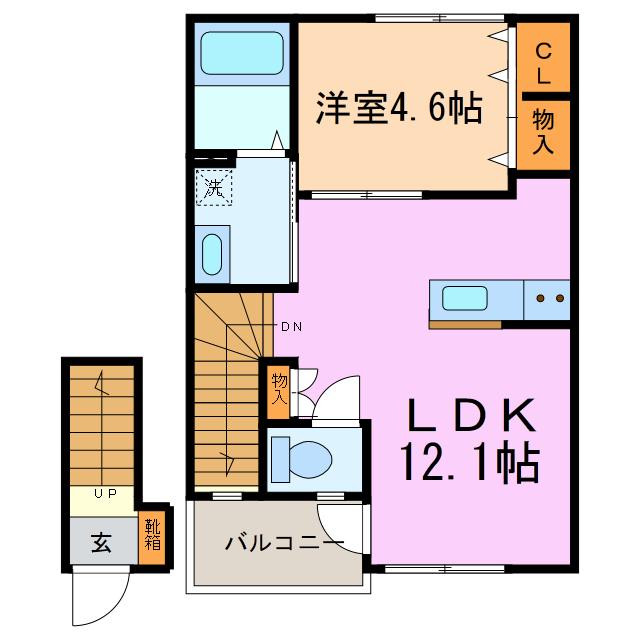 GREEN ROOM(1LDK/2階)の間取り写真
