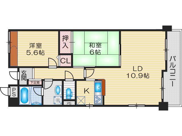 豊中パークレジデンス(2LDK/6階)の間取り写真