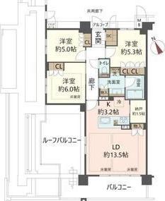 ジオ西宮テラスイースト(3LDK/8階)の間取り写真