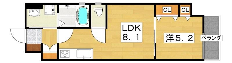 クリエオーレ若葉町(1LDK/2階)の間取り写真