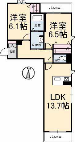 シャラーレ西深津(2LDK/3階)の間取り写真