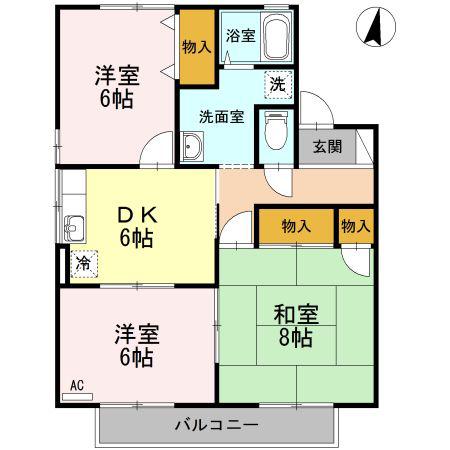 メルベーユKEN A棟(3DK/1階)の間取り写真