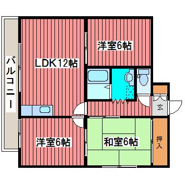 北山マンション(3LDK/2階)の間取り写真