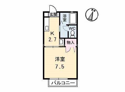 ディアス下小川(1K/2階)の間取り写真