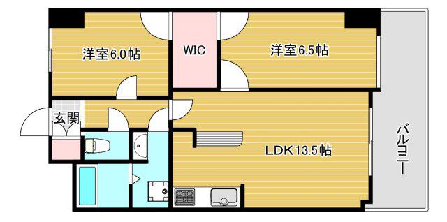 ウエストリヴィエール(2LDK/6階)の間取り写真