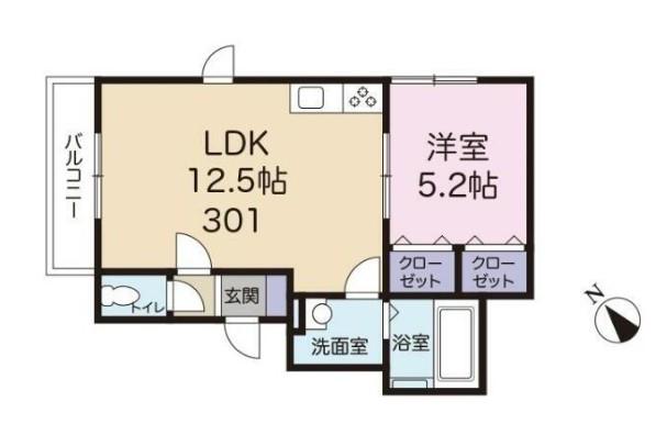 ソモア浦和美園(1LDK/3階)の間取り写真
