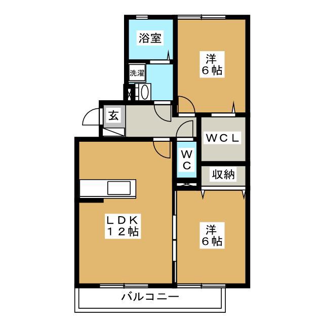 ジエンティール(2LDK/2階)の間取り写真