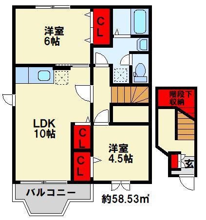 アミ・デ・コアII(2LDK/2階)の間取り写真