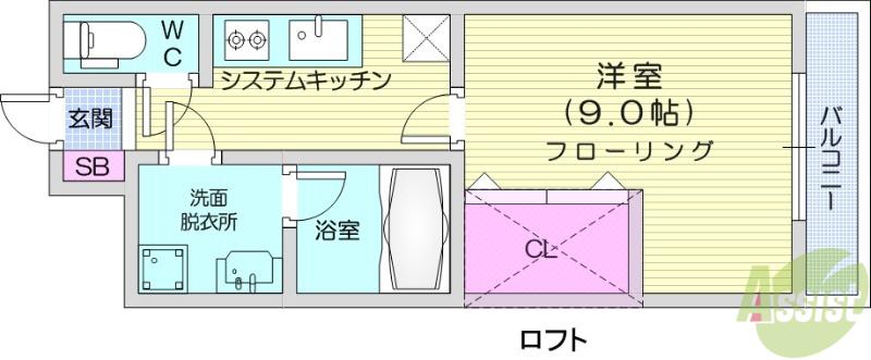 ATLAS(1K/3階)の間取り写真