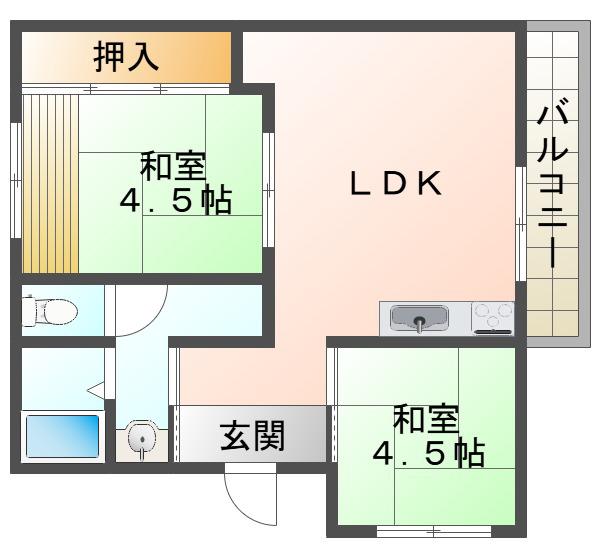 県営西舞子厚生年金(2LDK/3階)の間取り写真