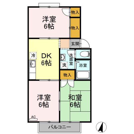 グリーンパーク佐伯 D棟(3DK/2階)の間取り写真