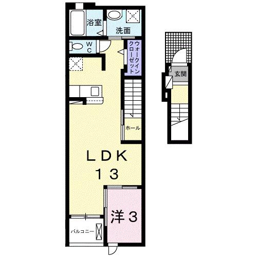 エスペランサ I 1LDKT(1LDK/2階)の間取り写真