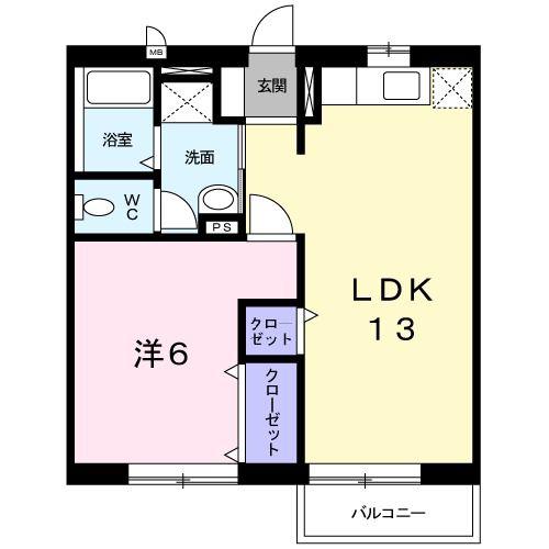 エレガント春 B(1LDK/2階)の間取り写真