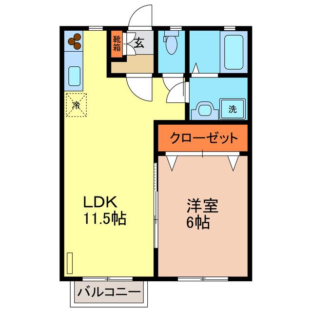 ウィングコーポラスI(1LDK/2階)の間取り写真