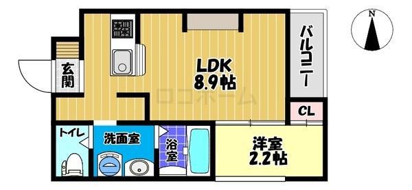 若松町エヌエム・キャトフ・ヴァン・ディズヌフ(1LDK/3階)の間取り写真