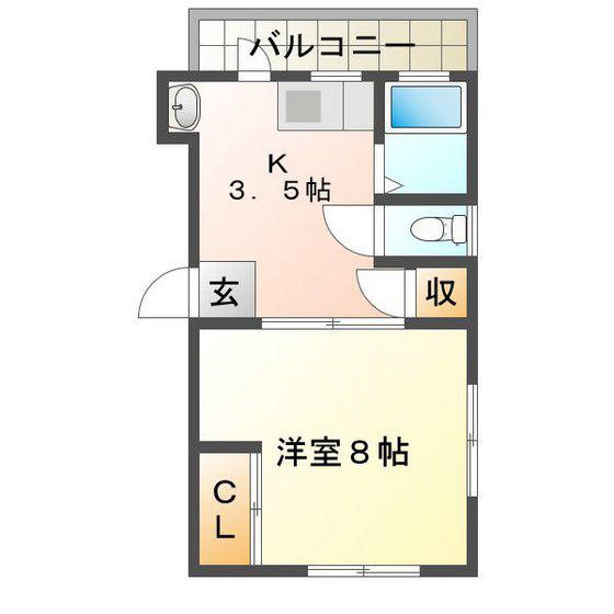 第2コーポ横井(1K/2階)の間取り写真