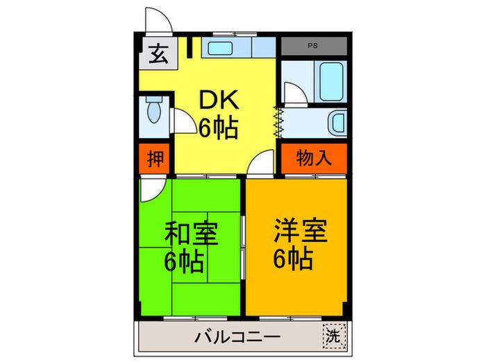 西町コーポ(2DK/3階)の間取り写真