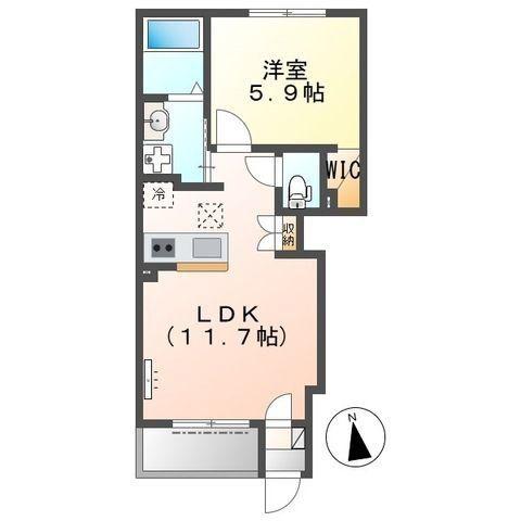 MONSHERI(1LDK/1階)の間取り写真