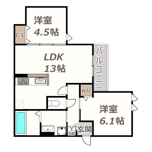 エスポアレジデンス(2LDK/2階)の間取り写真