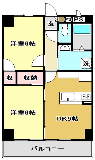 高知インターマンション(2DK/7階)の間取り写真